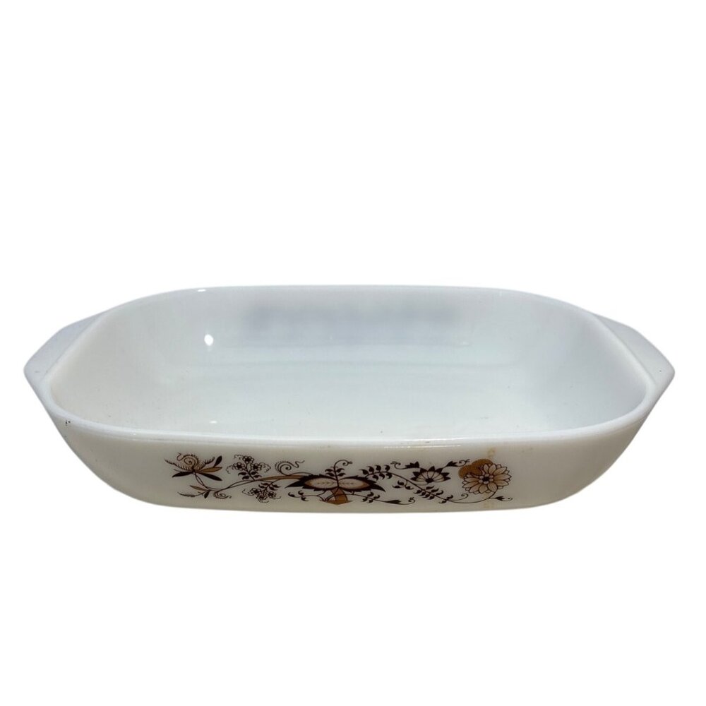 Pyrex Casserole Dish England Rectangle Brown Vine MCM 11 x 9" Handles Vintage